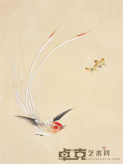 李长白 绶带双蝶 镜心 56×43cm